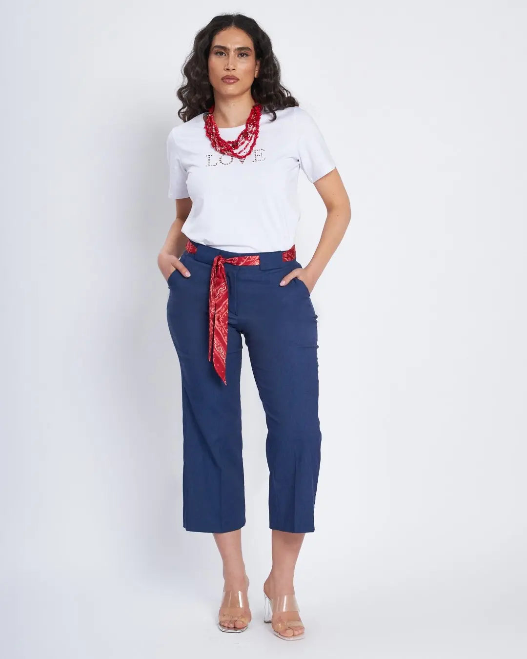 Pantalone cropped con cintura a fantasia DENIM DORABELLA
