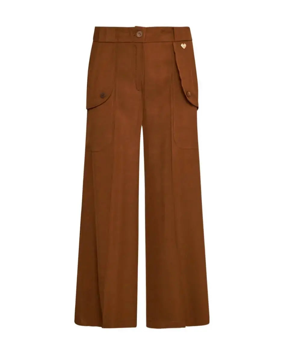 Pantalone cropped in twill di viscosa con tasche e bustino elastico MORO DORABELLA