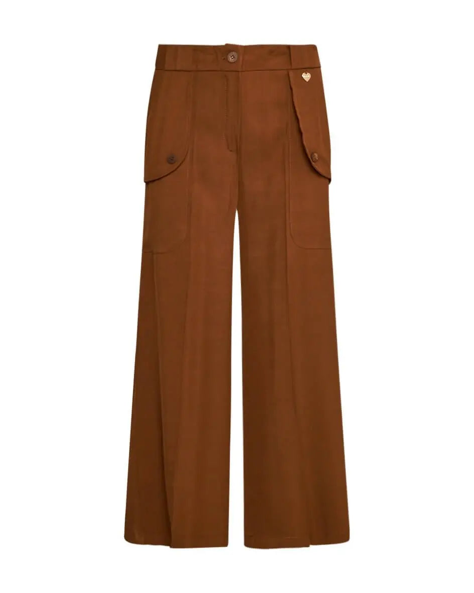 Pantalone cropped in twill di viscosa con tasche e bustino elastico MORO DORABELLA