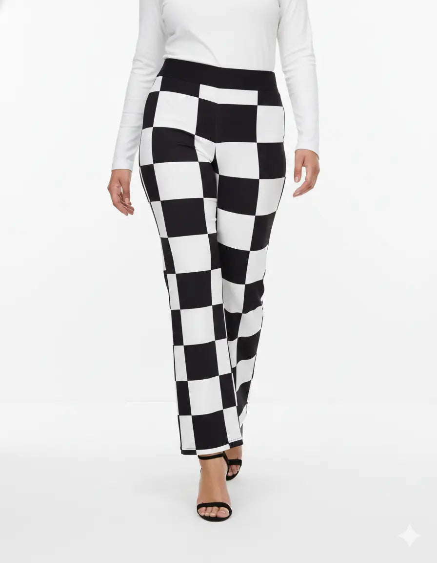 Pantalone fantasia scacchi NERO-BIANCO IRONICA