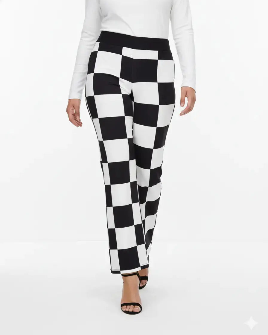 Pantalone fantasia scacchi NERO-BIANCO IRONICA