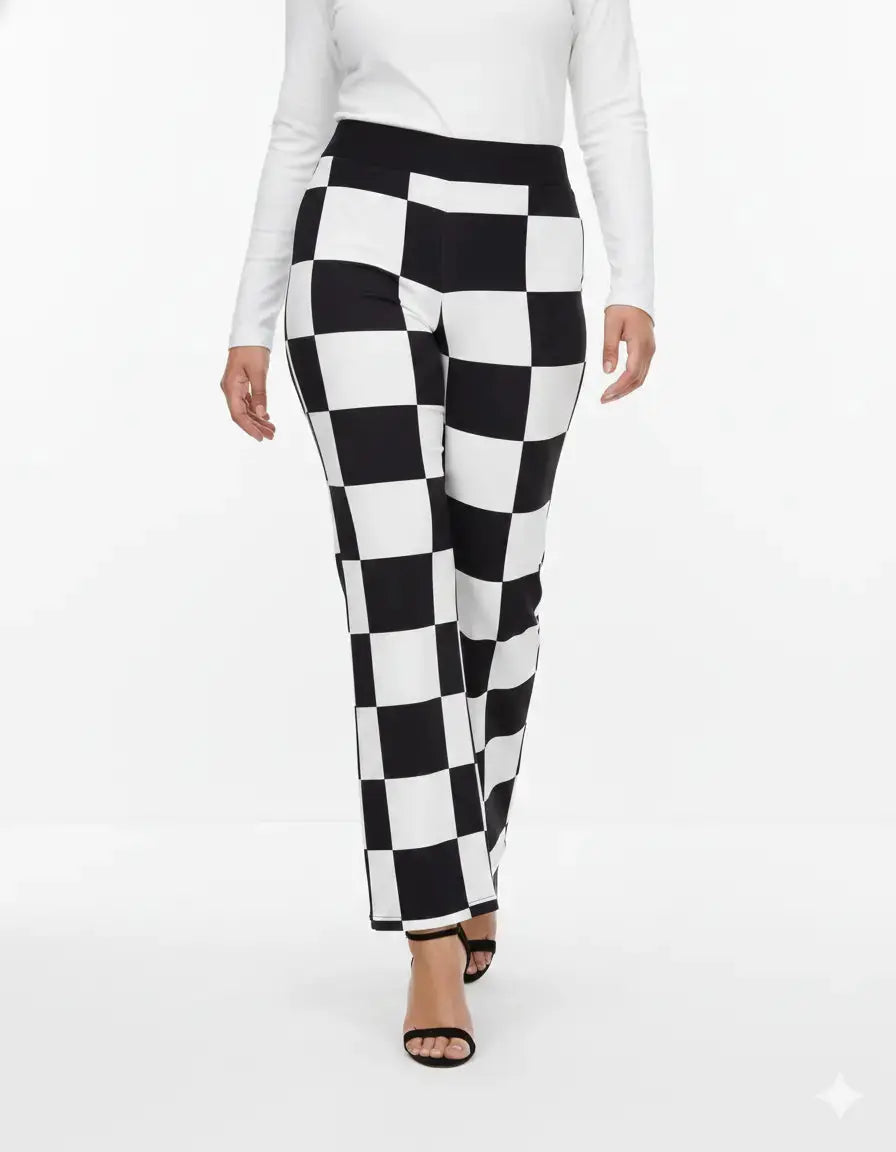 Pantalone fantasia scacchi NERO-BIANCO IRONICA