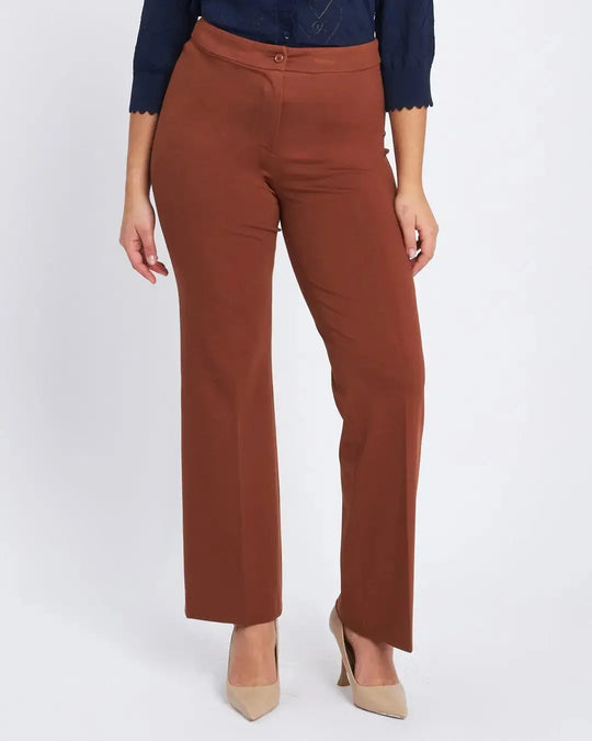 Pantalone flare in punto milano di viscosa DORABELLA Marrone-58