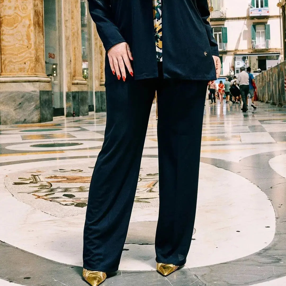 Pantalone gamba ampia in crêpe elasticizzato BLU DORABELLA PIU' 49