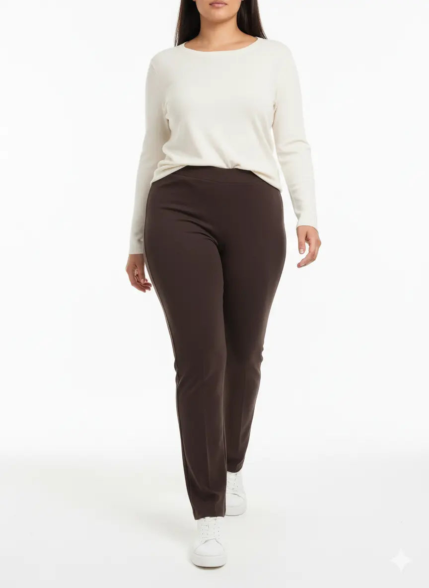 Pantalone gamba dritta con bustino elastico CIOCCOLATO DORABELLA PIU'