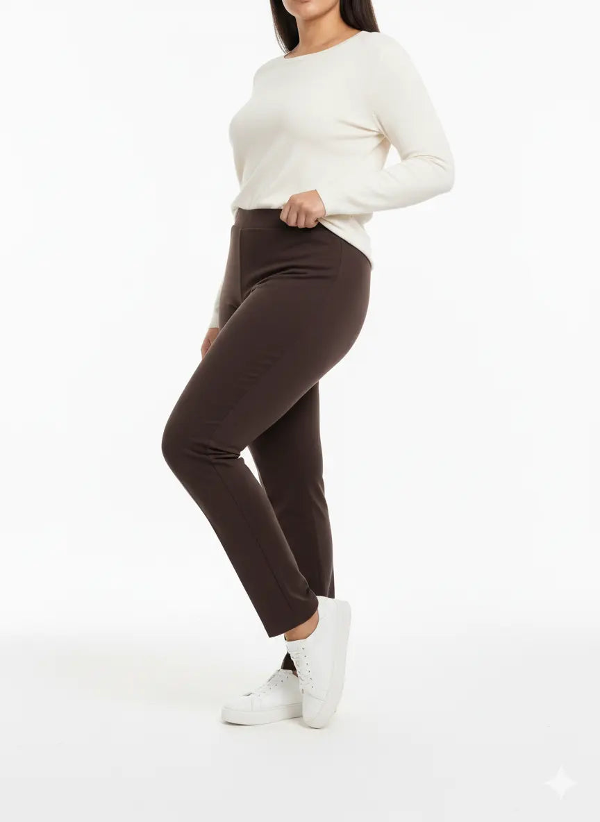 Pantalone gamba dritta con bustino elastico CIOCCOLATO DORABELLA PIU'