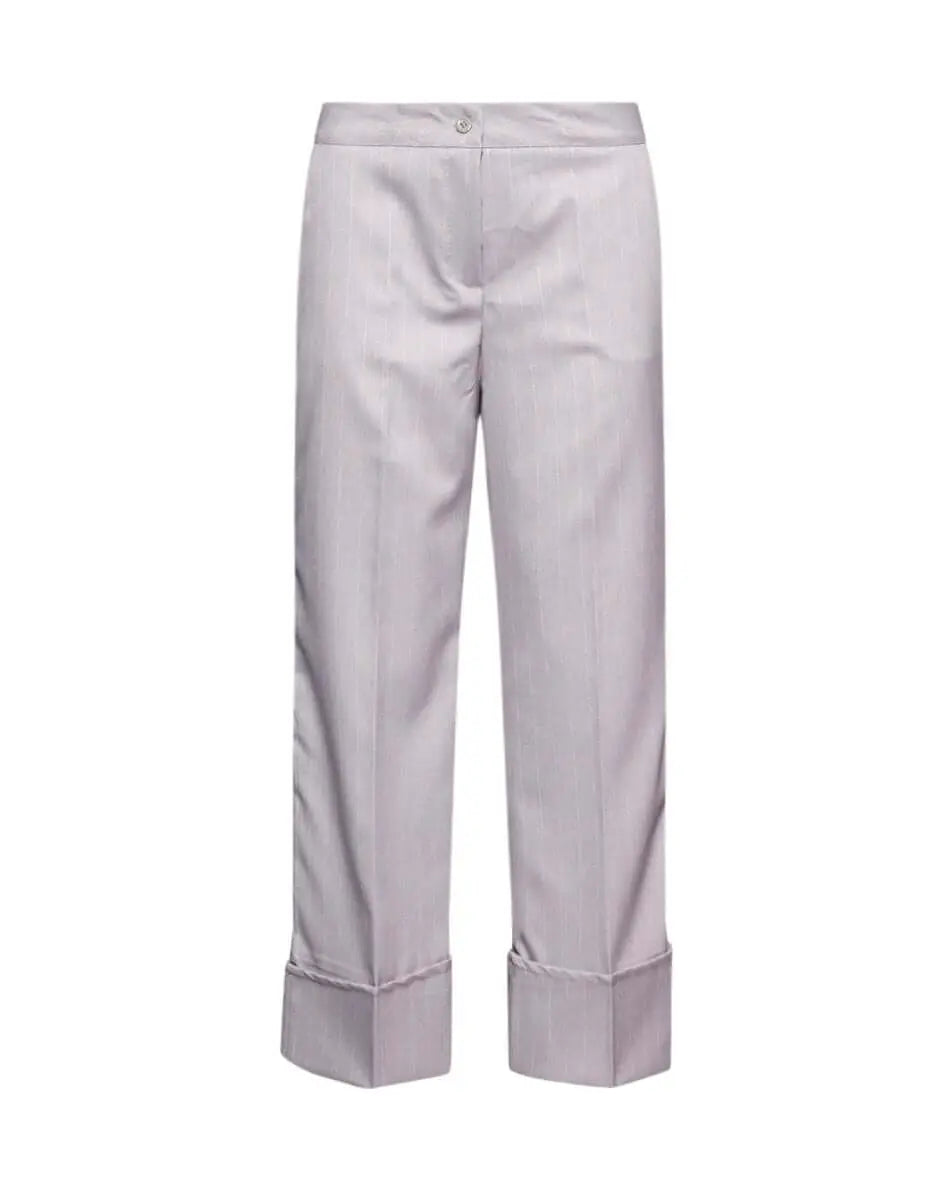 Pantalone gessato a gamba dritta in tela elasticizzata tinta unita con maxi risvolto al fondo. GRIGIO DORABELLA