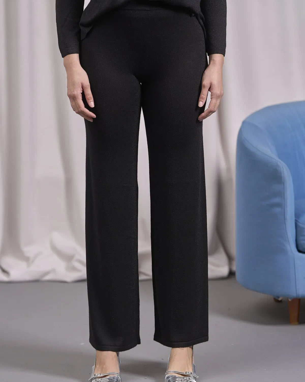 Pantalone in lurex con vita elastica NERO IRONICA
