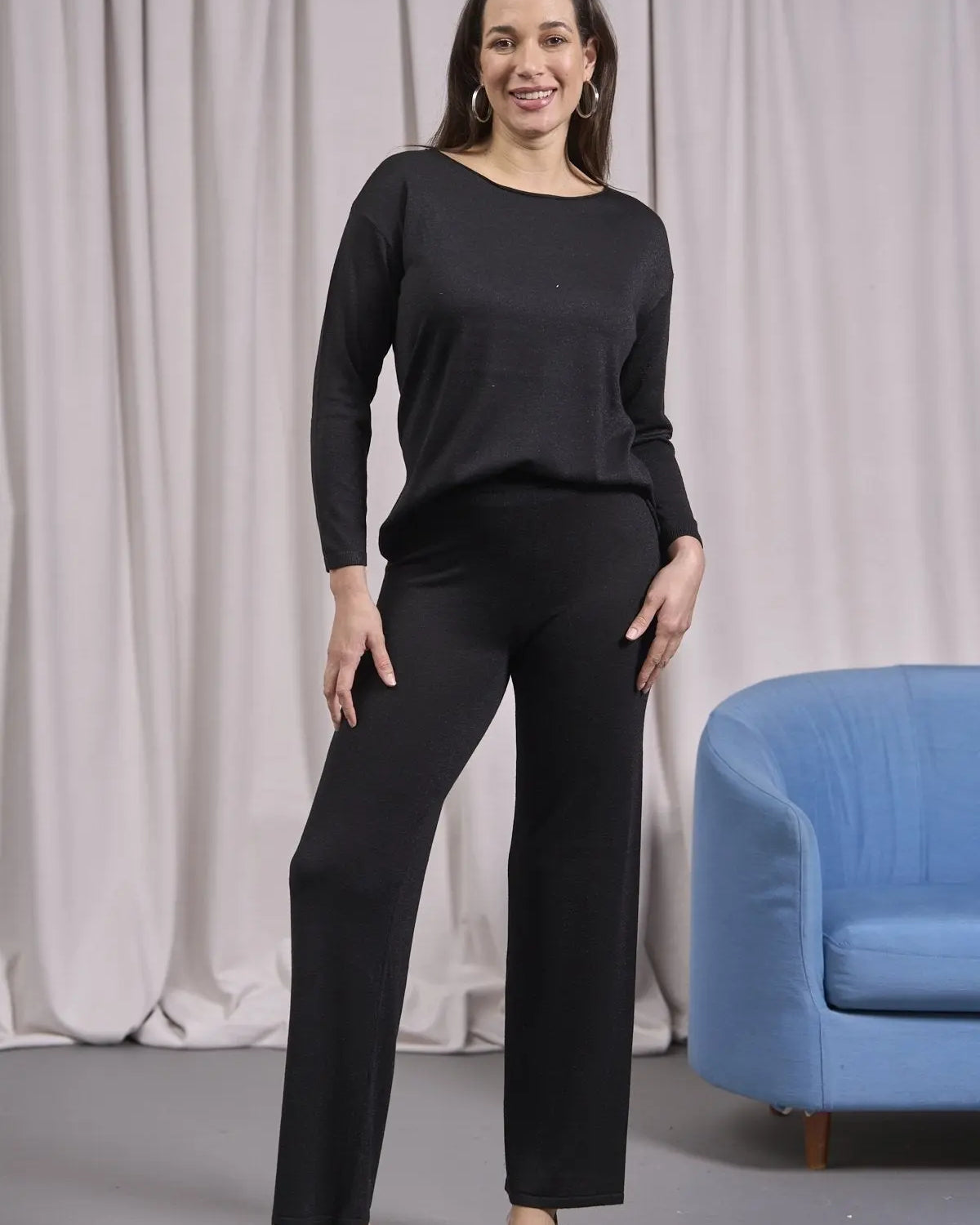 Pantalone in lurex con vita elastica NERO IRONICA