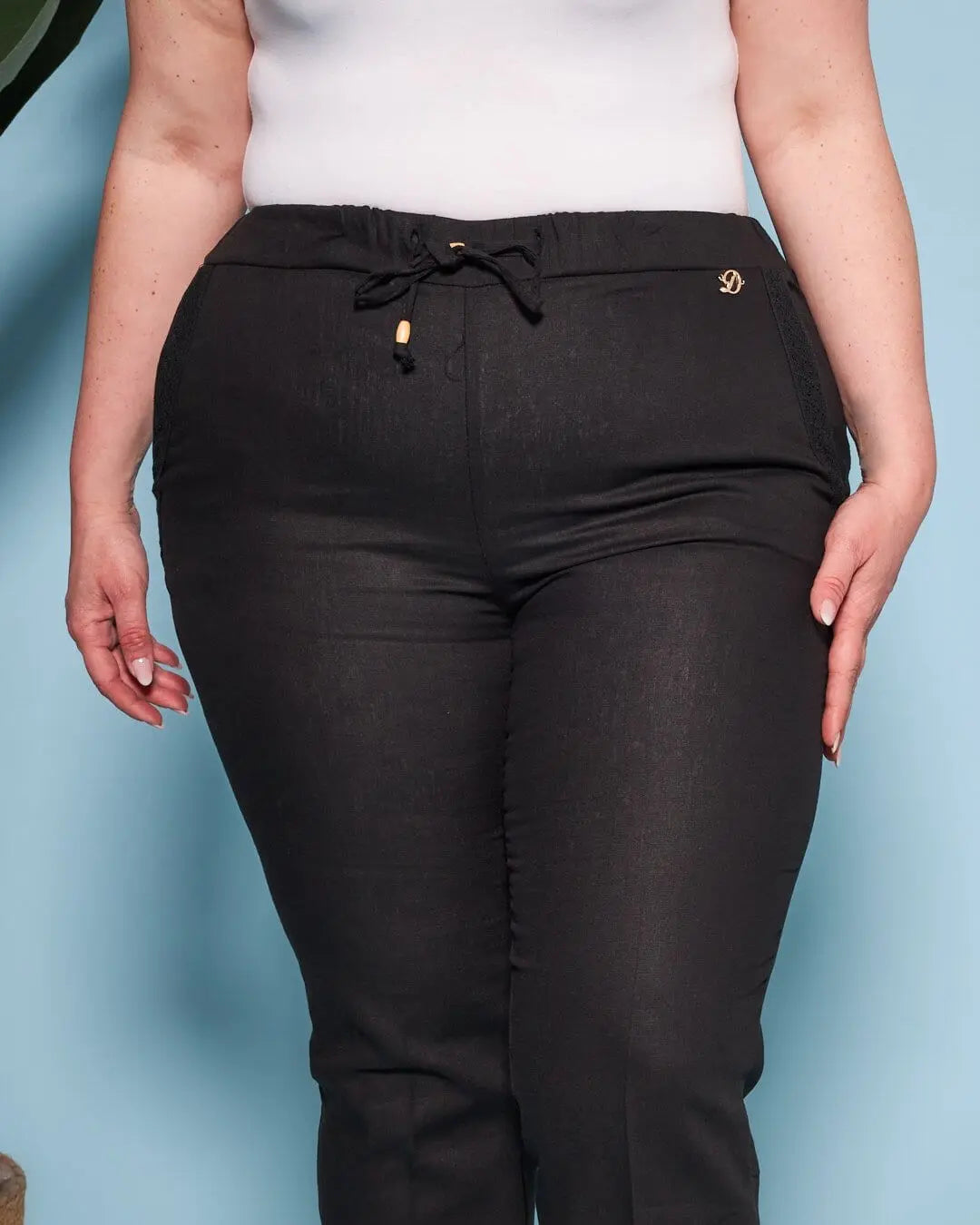 Pantalone in misto lino/viscosa con dettaglio passamaneria NERO DORABELLA PIU'