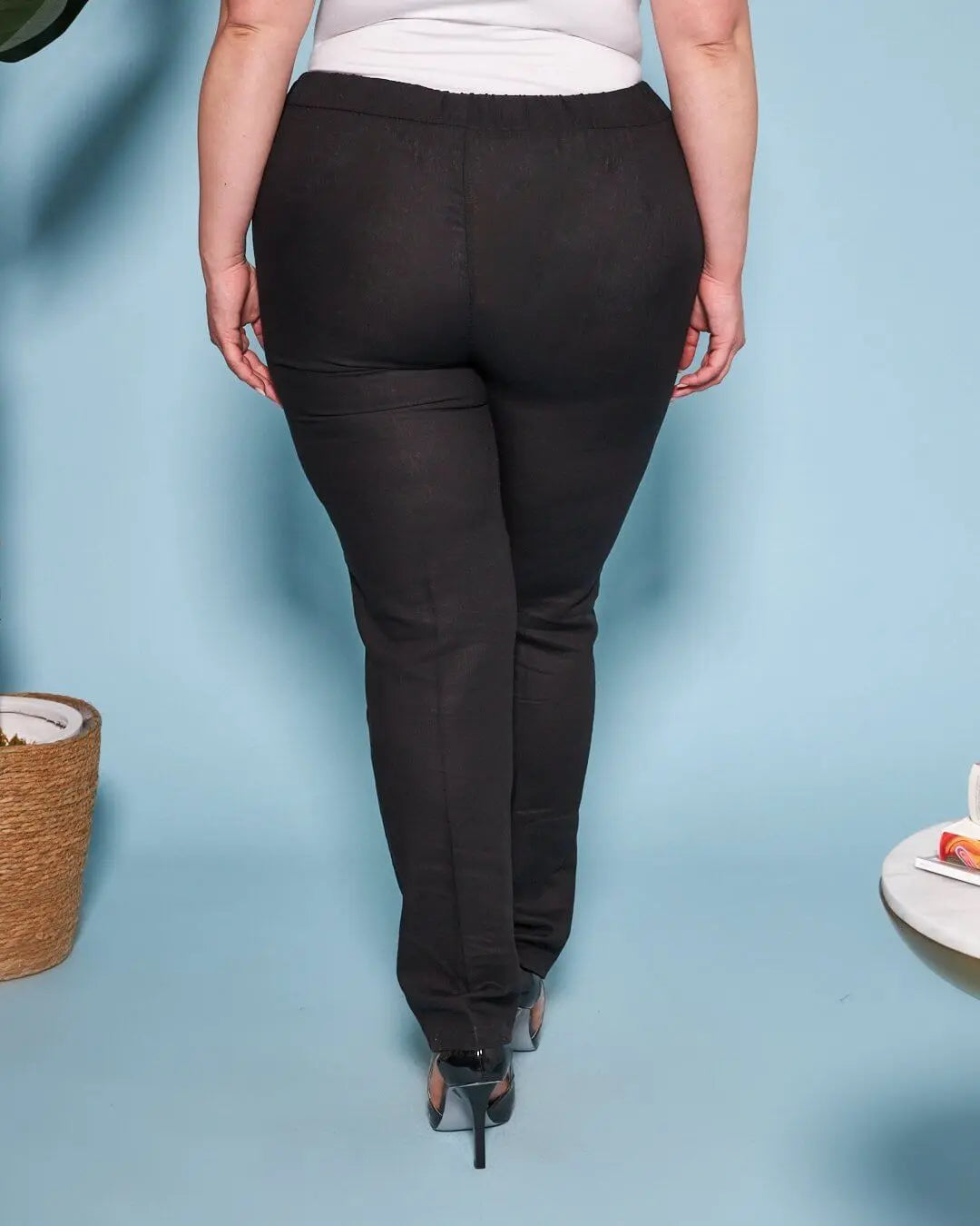 Pantalone in misto lino/viscosa con dettaglio passamaneria NERO DORABELLA PIU'