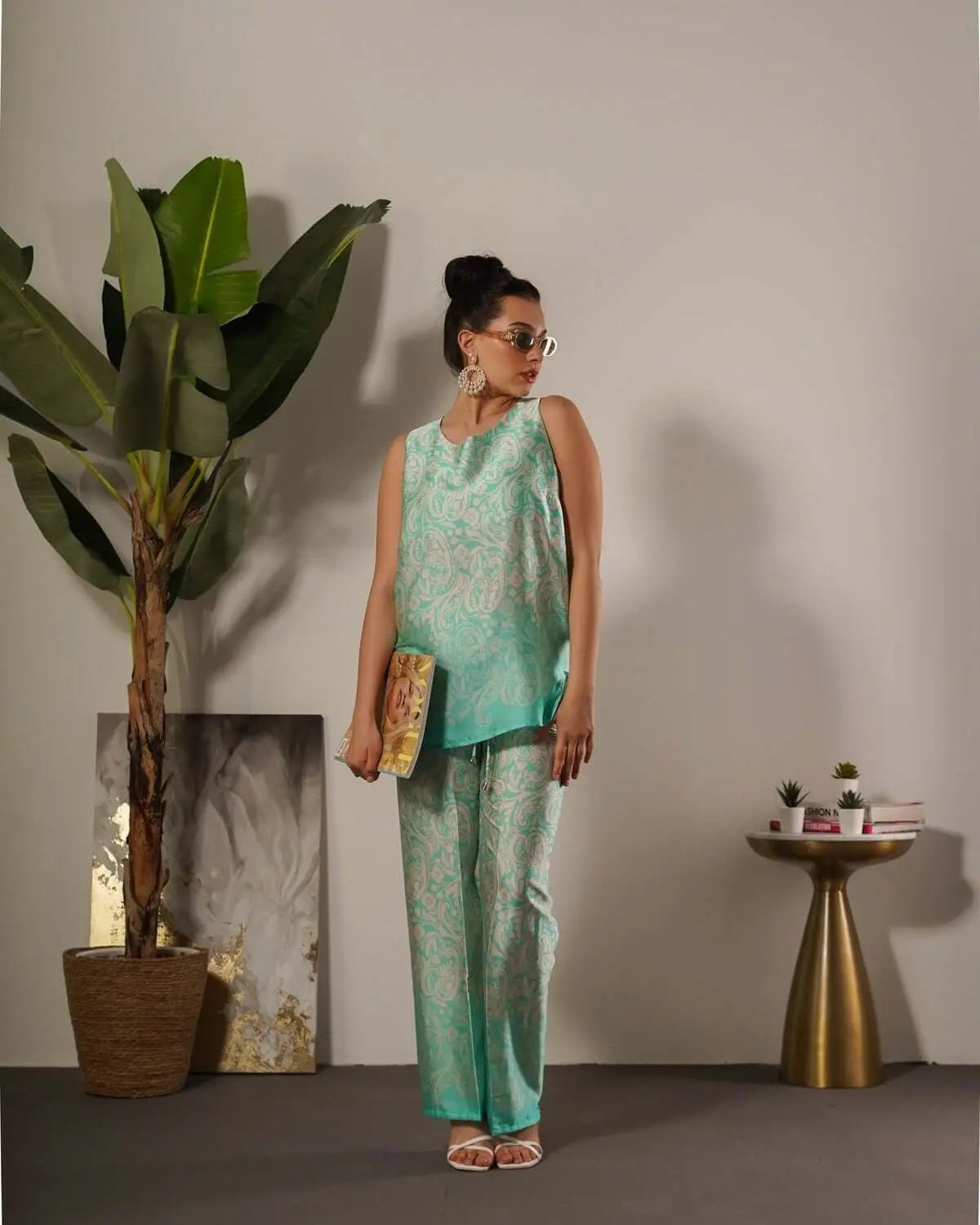 Pantalone in raso in fantasia paisley con coulisse MENTA DORABELLA XXL