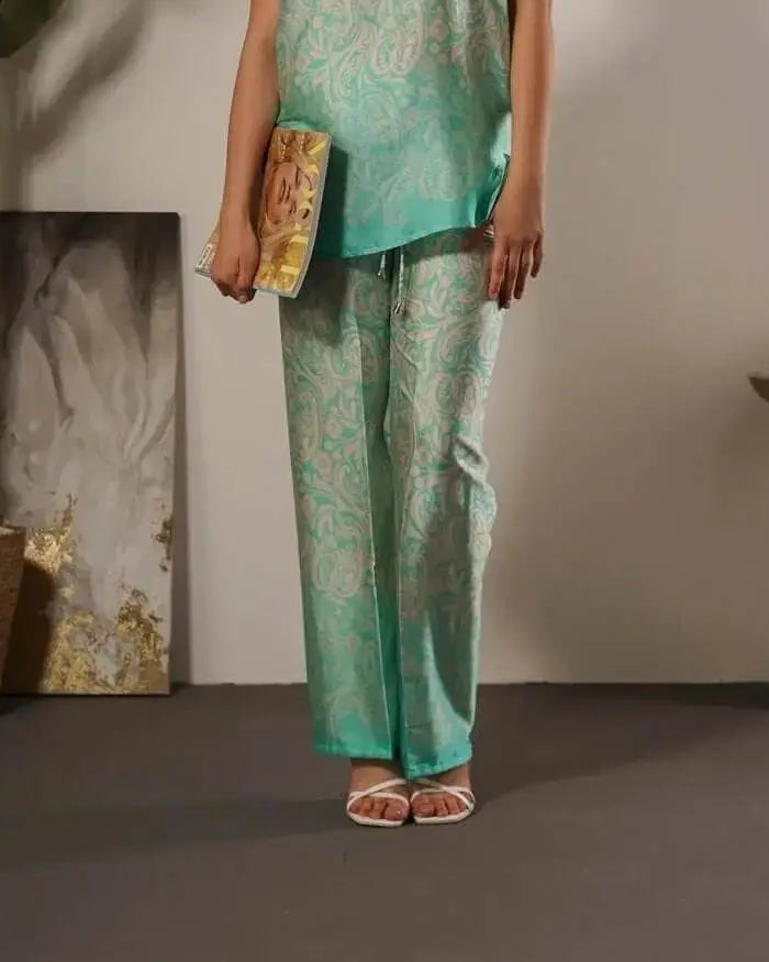 Pantalone in raso in fantasia paisley con coulisse MENTA DORABELLA XXL