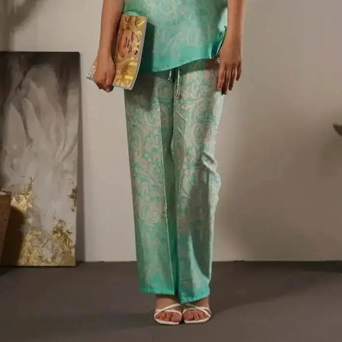 Pantalone in raso in fantasia paisley con coulisse MENTA DORABELLA XXL