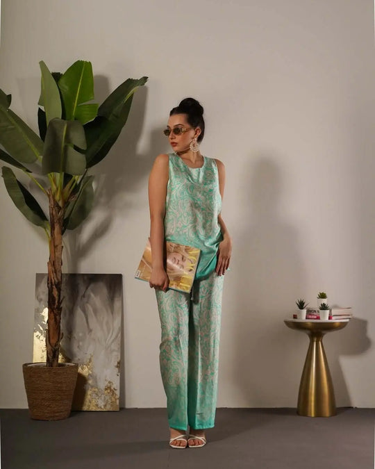 Pantalone in raso in fantasia paisley con coulisse MENTA DORABELLA