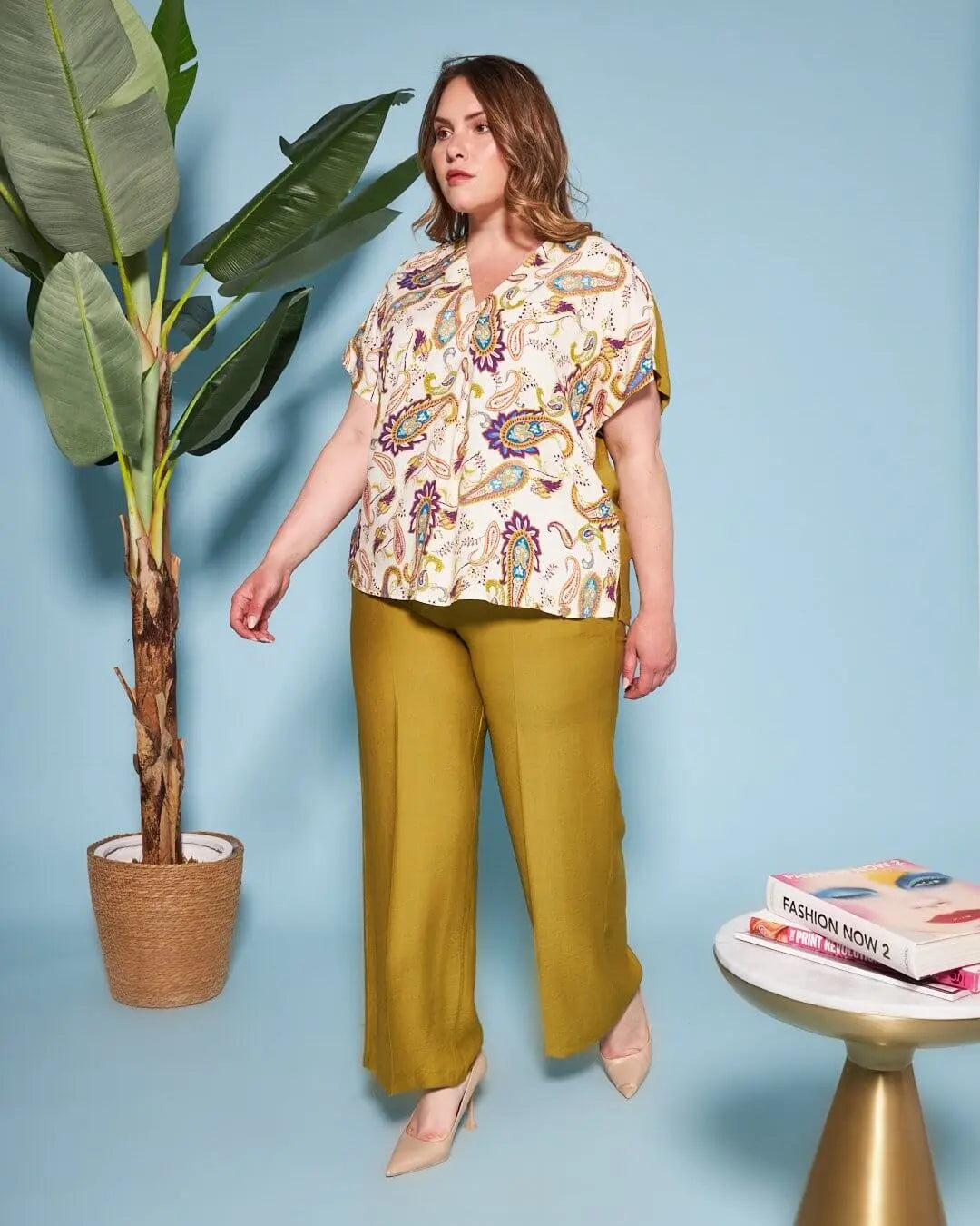 Pantalone in viscosa in tinta unita con bustino elastico PISTACCHIO DORABELLA PIU'