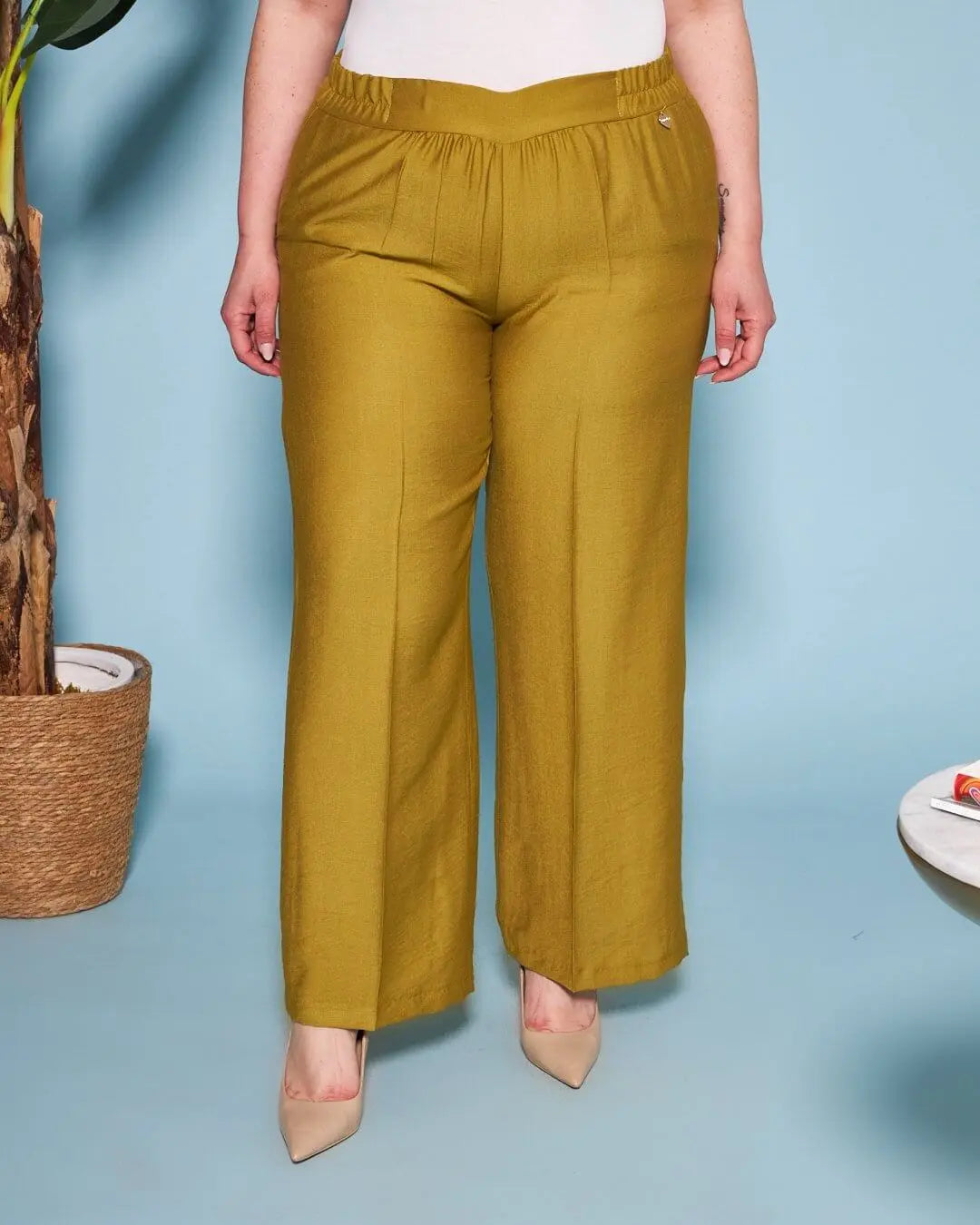 Pantalone in viscosa in tinta unita con bustino elastico PISTACCHIO DORABELLA PIU'