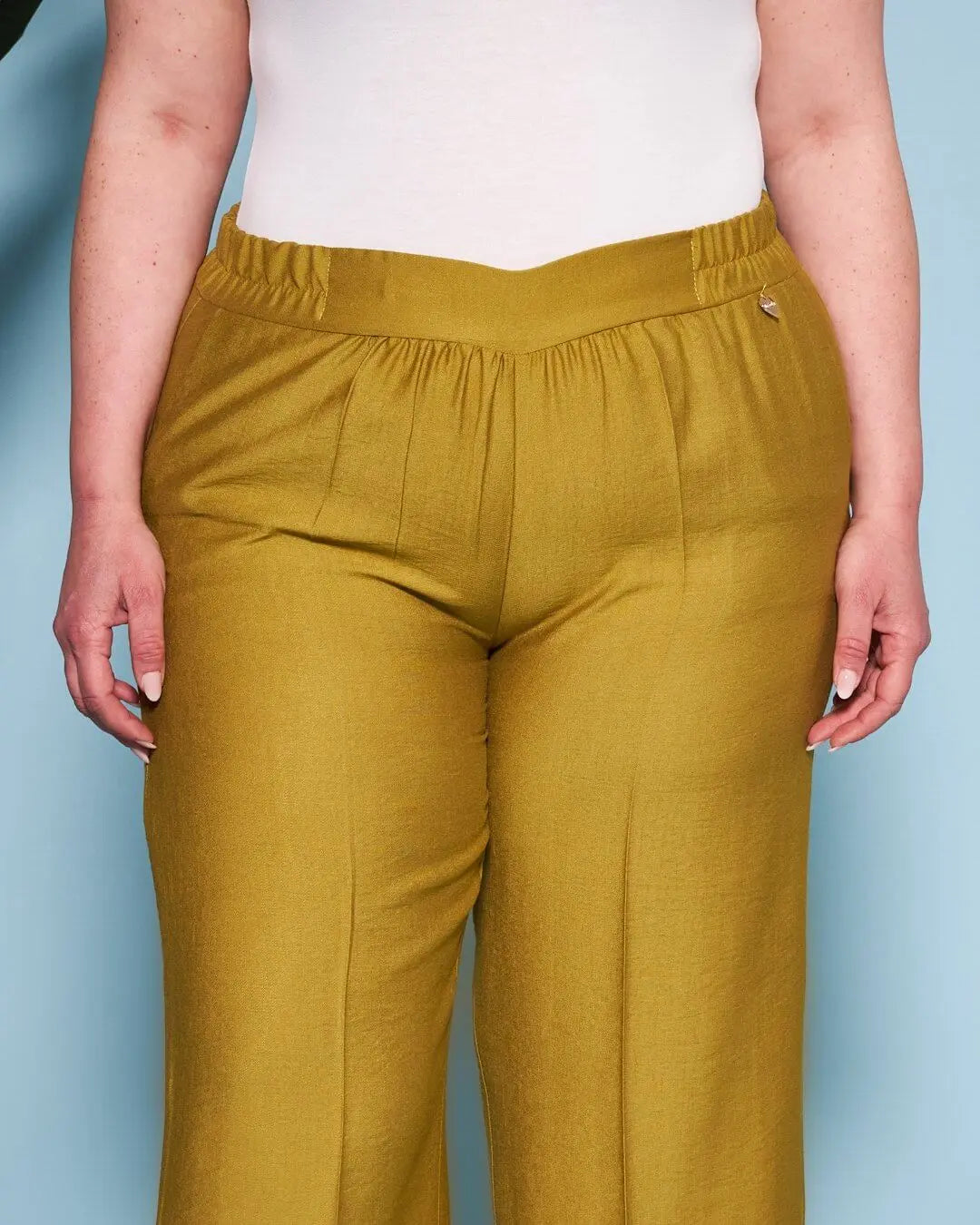 Pantalone in viscosa in tinta unita con bustino elastico PISTACCHIO DORABELLA PIU'