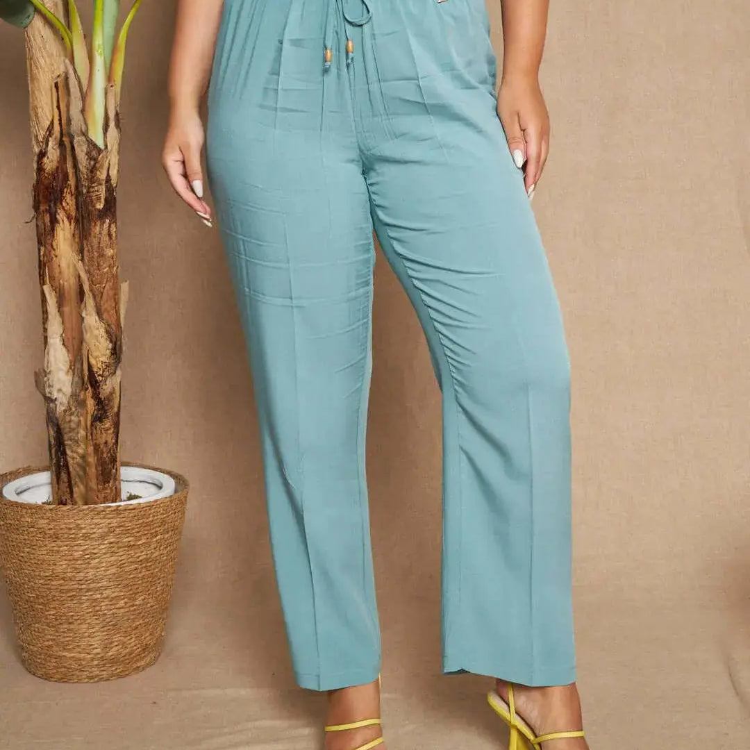 Pantalone morbido a gamba dritta in twill di viscosa tinta unita con coulisse in vita. SALVIA DORABELLA XXL