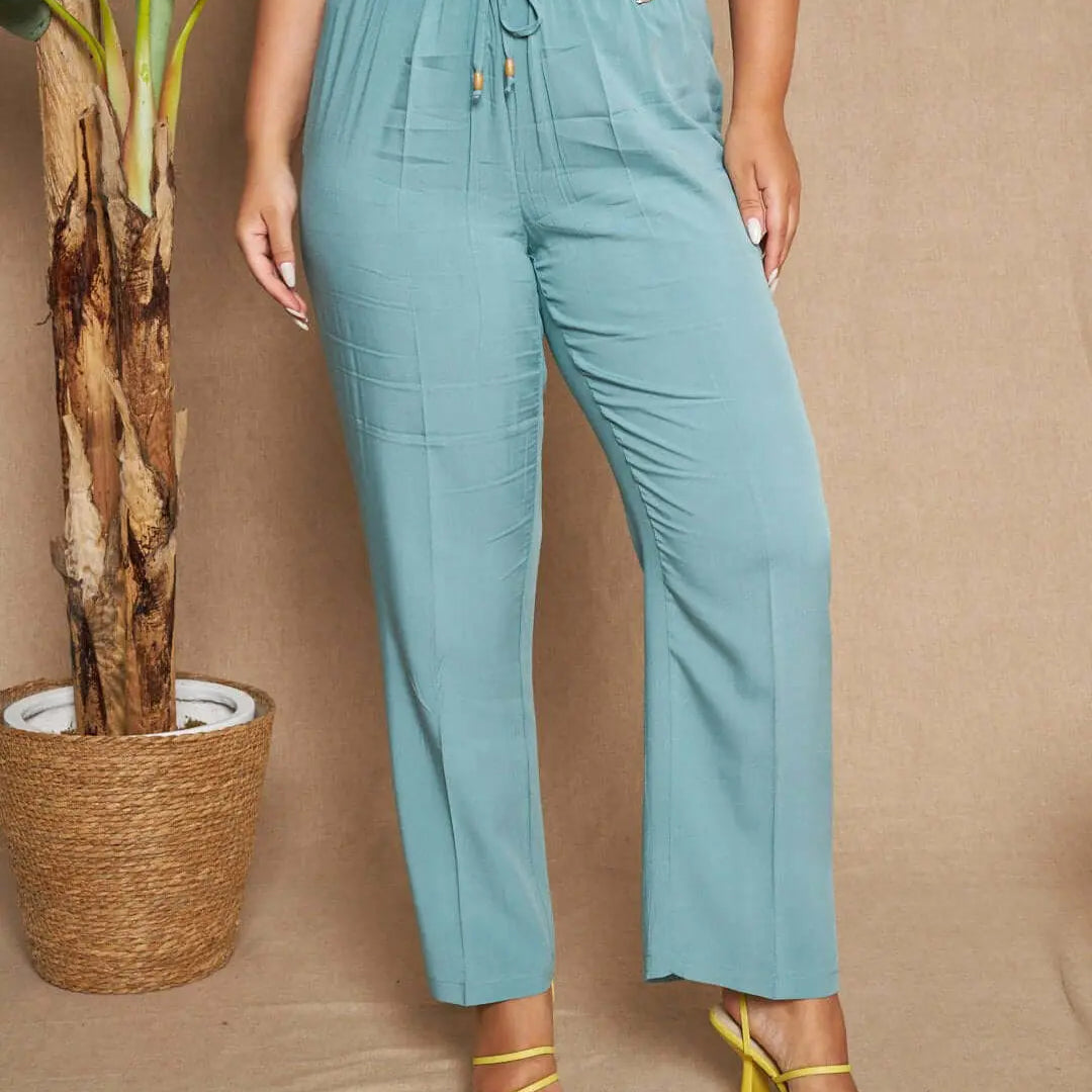 Pantalone morbido a gamba dritta in twill di viscosa tinta unita con coulisse in vita. SALVIA DORABELLA XXL