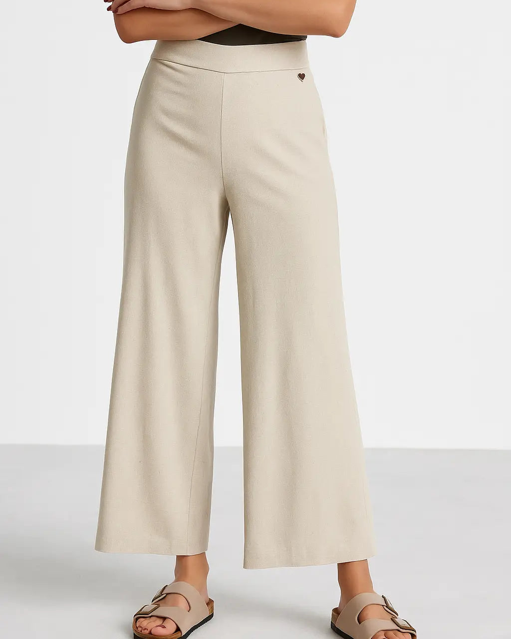 Pantalone palazzo in lino con retro bustino elastico DORABELLA PIU'