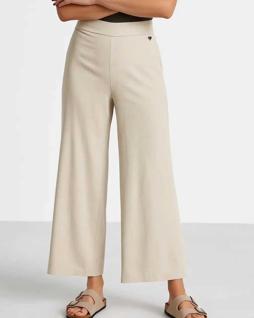 Pantalone palazzo in lino con retro bustino elastico DORABELLA PIU'
