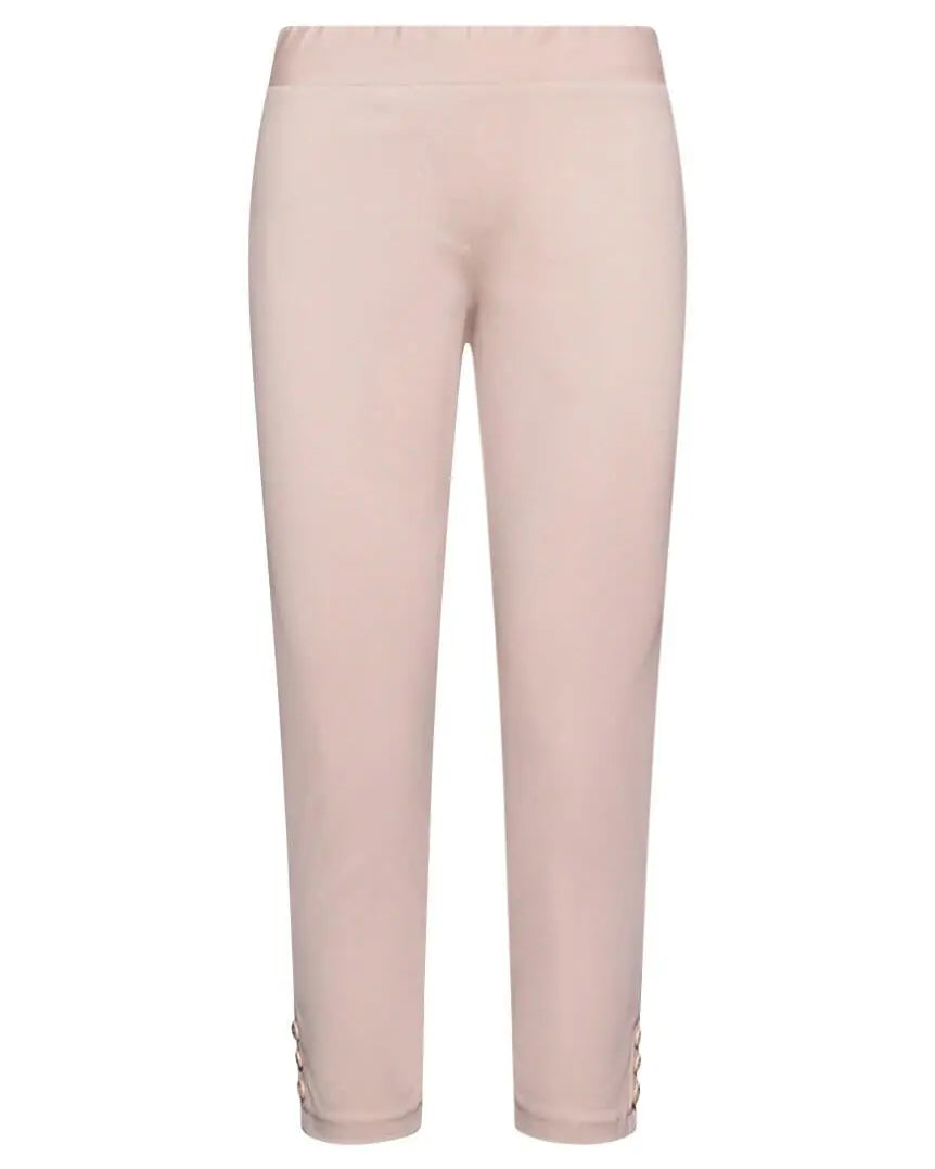 Pantalone skinny capri in jersey di misto cotone elasticizzato tinta unita con dettaglio bottoni. BEIGE DORABELLA