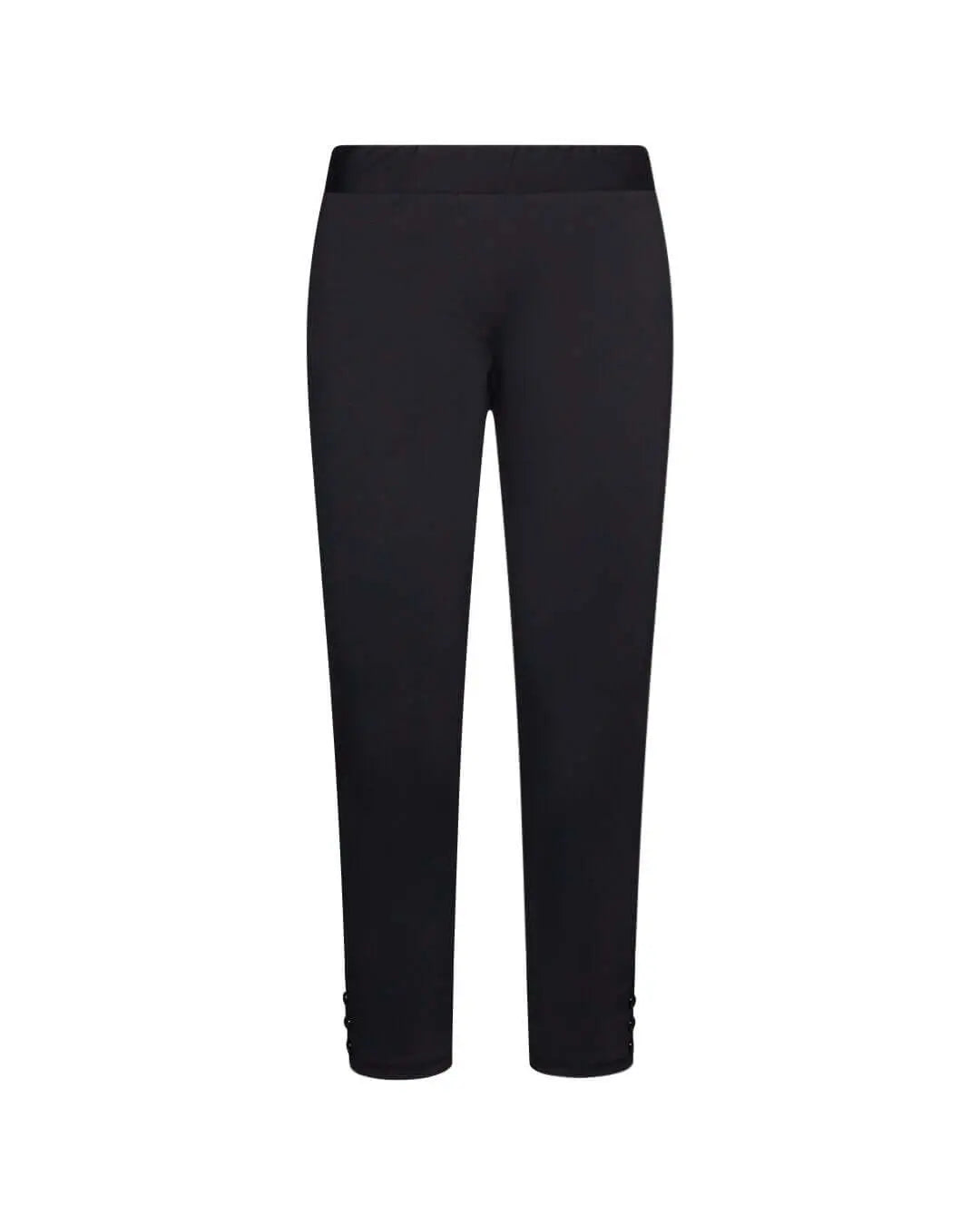 Pantalone skinny capri in jersey di misto cotone elasticizzato tinta unita con dettaglio bottoni. NERO DORABELLA