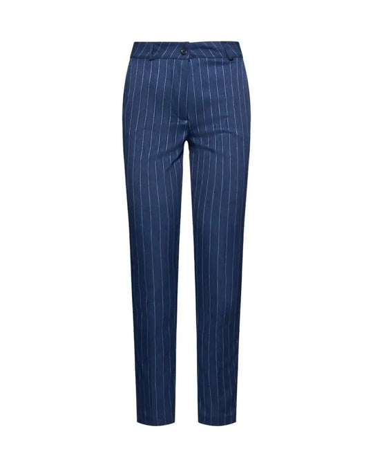Pantalone skinny in chambray gessato con tasche america e logo D metallico. BLU DORABELLA