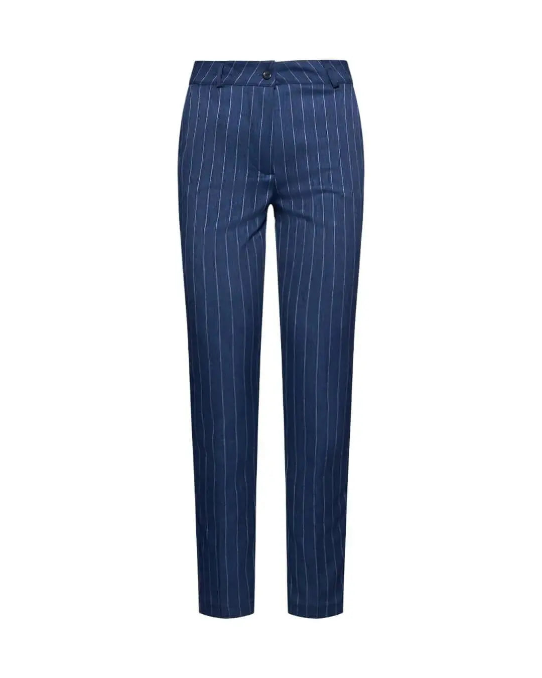 Pantalone skinny in chambray gessato con tasche america e logo D metallico. BLU DORABELLA