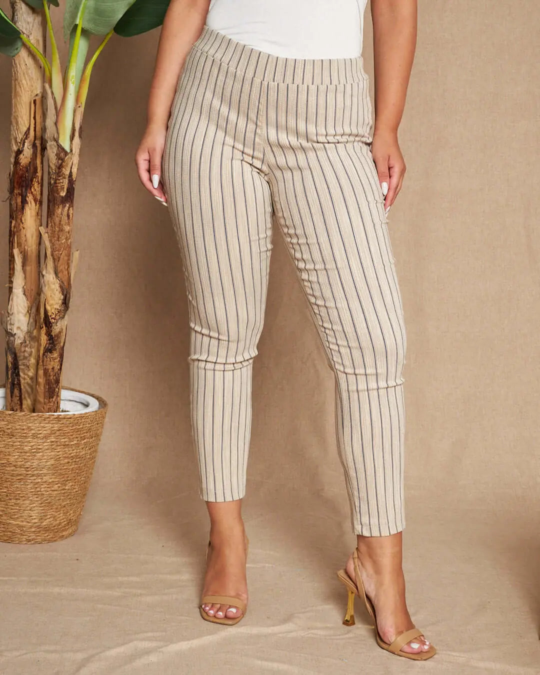 Pantalone skinny in misto cotone jacquard con fantasia a righe BEIGE-BLU DORABELLA