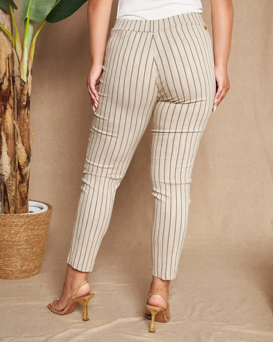 Pantalone skinny in misto cotone jacquard con fantasia a righe BEIGE-BLU DORABELLA