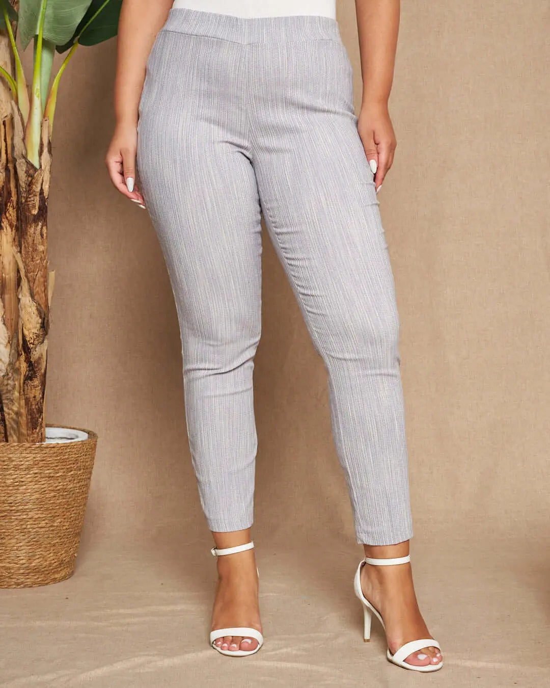 Pantalone skinny in misto cotone jacquard con fantasia a righe NERO-BIANCO DORABELLA