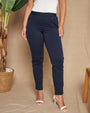 Pantalone skinny in twill di misto cotone elasticizzato tinta unita con dettaglio pattina sul davant BLU DORABELLA