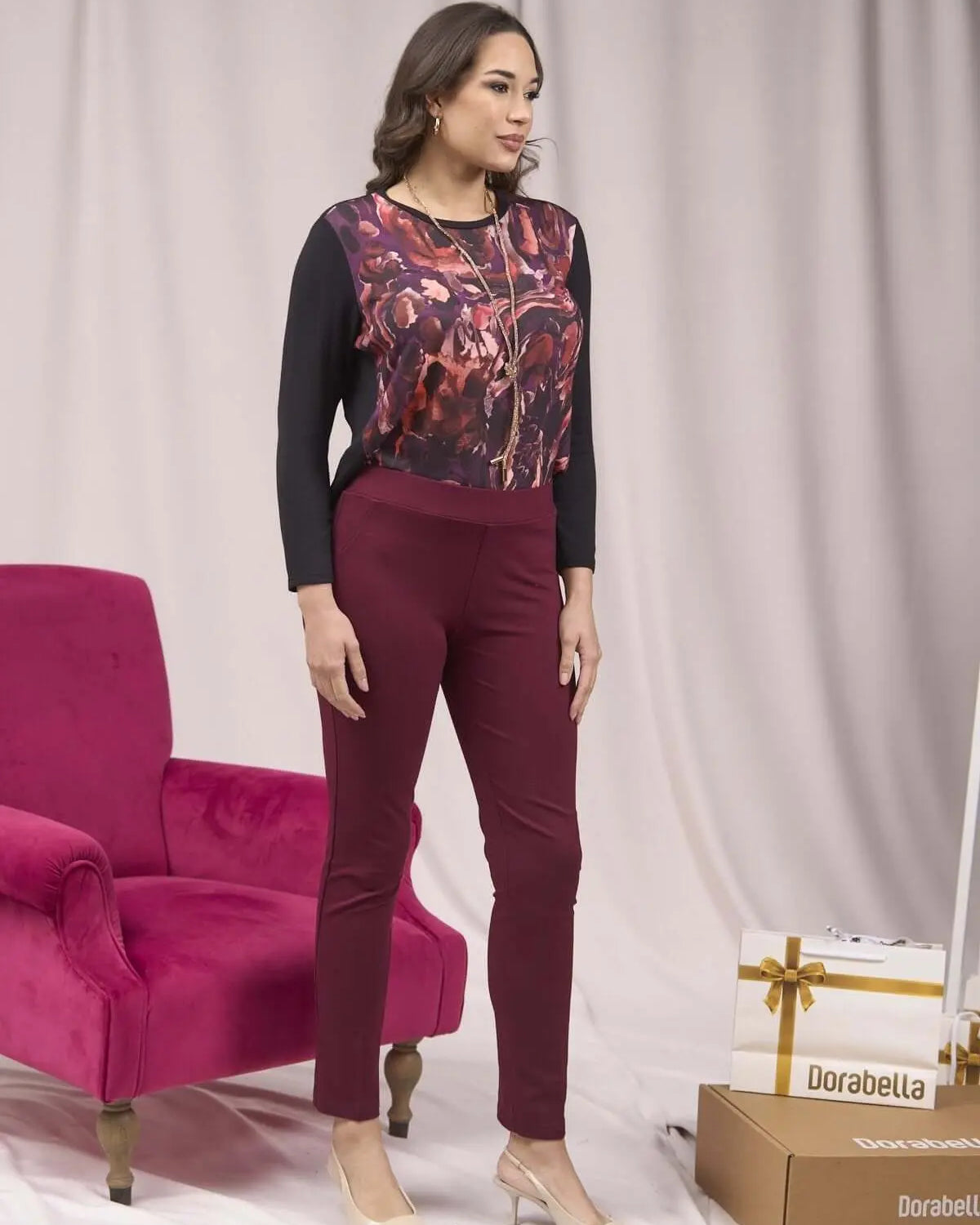 Pantalone slim viscosa con carré posteriore BORDEAUX DORABELLA