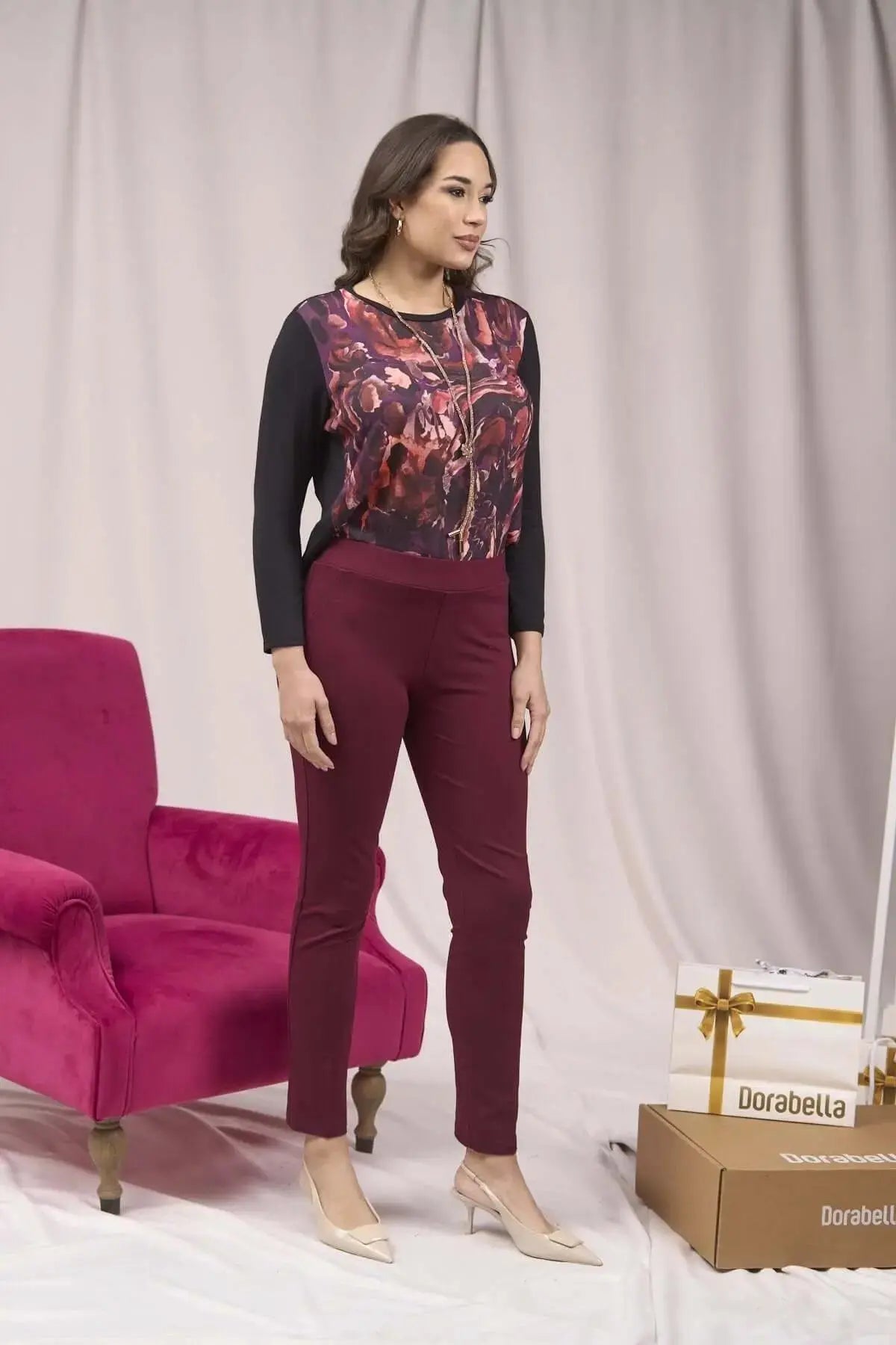 Pantalone slim viscosa con carré posteriore BORDEAUX DORABELLA