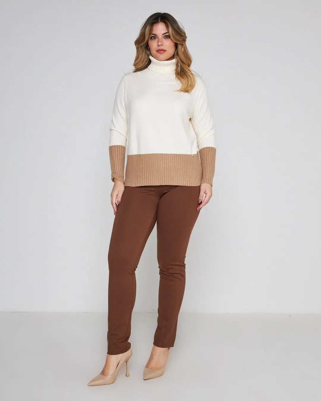 Pantalone slim viscosa con carré posteriore CACAO DORABELLA