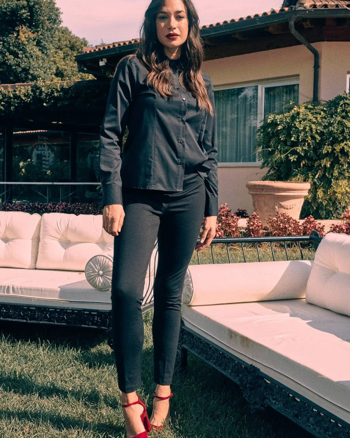 Pantalone slim viscosa con carré posteriore NERO DORABELLA 54