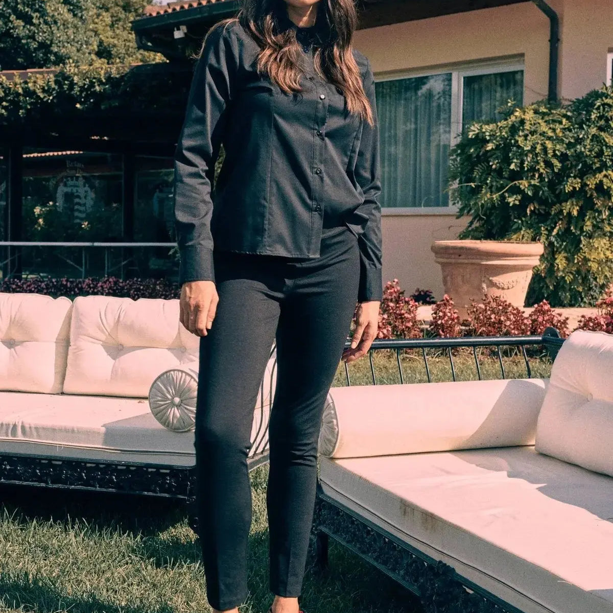 Pantalone slim viscosa con carré posteriore NERO DORABELLA 54