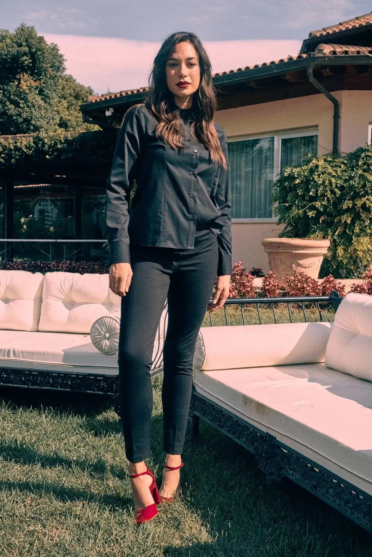 Pantalone slim viscosa con carré posteriore NERO DORABELLA 54