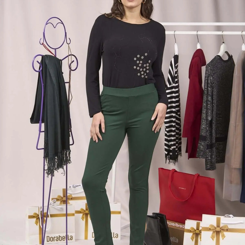 Pantalone slim viscosa con carré posteriore VERDE BOSCO DORABELLA 54