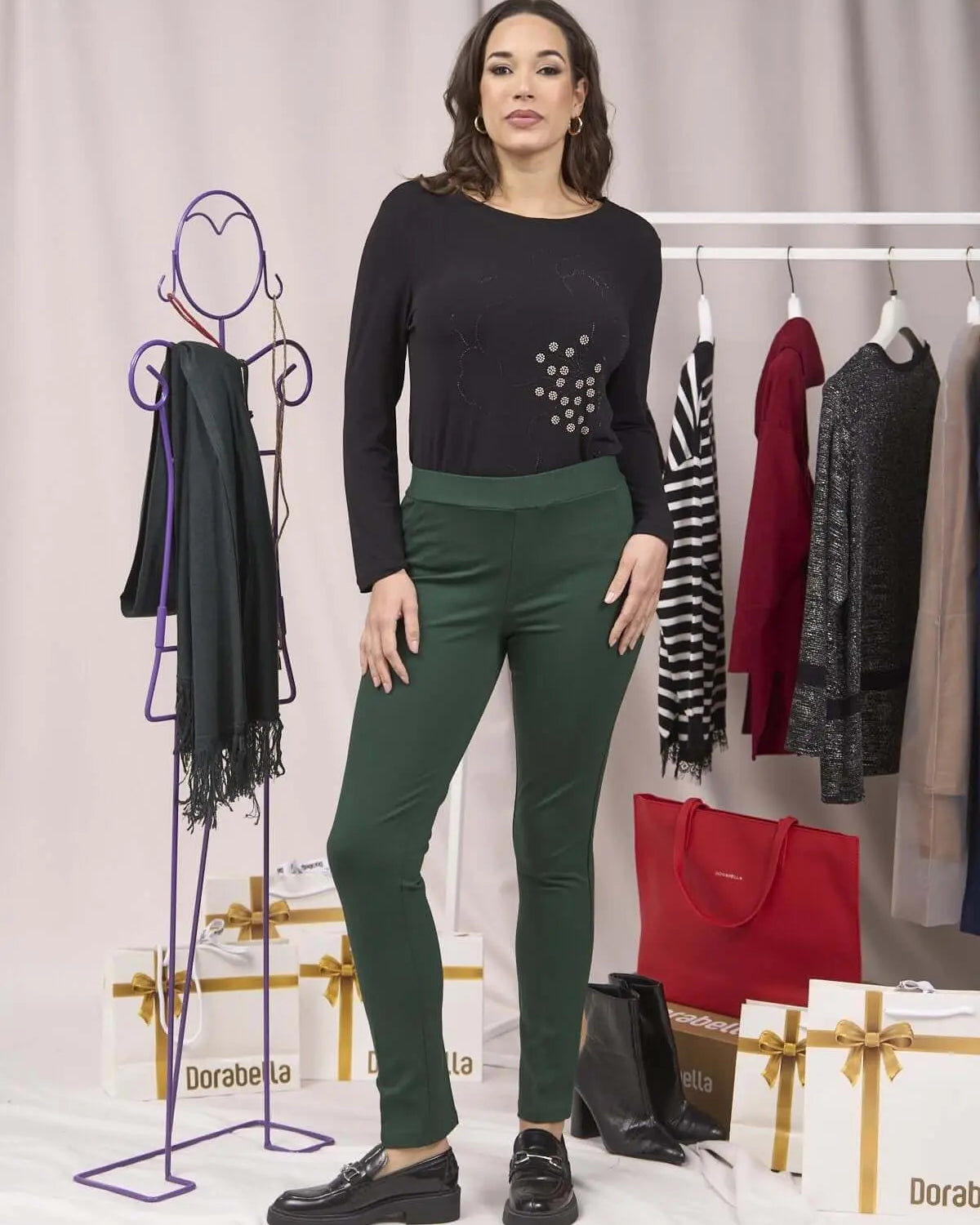 Pantalone slim viscosa con carré posteriore VERDE BOSCO DORABELLA 54