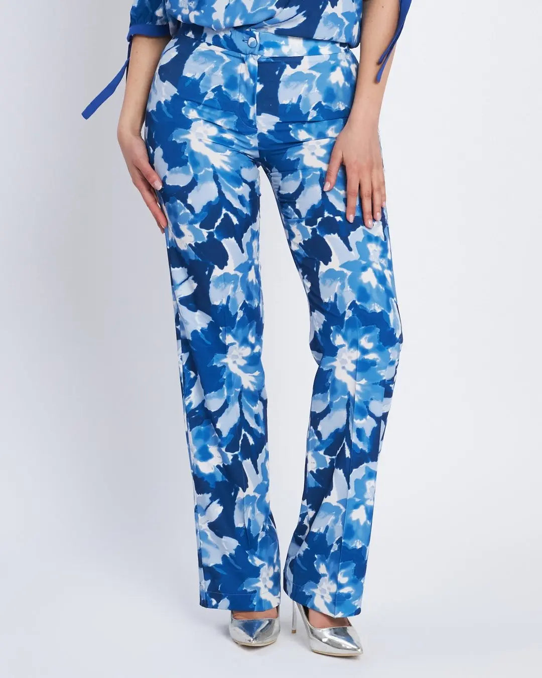 Pantalone straigh fit in cady a fantasia BLU CHINA DORABELLA