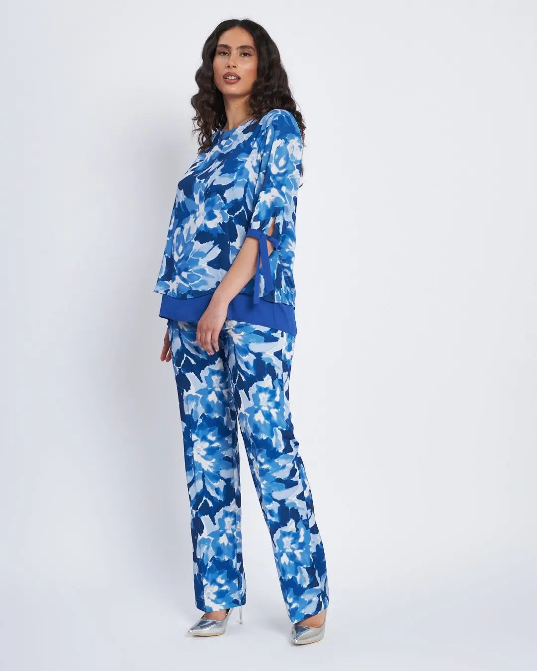 Pantalone straigh fit in cady a fantasia BLU CHINA DORABELLA