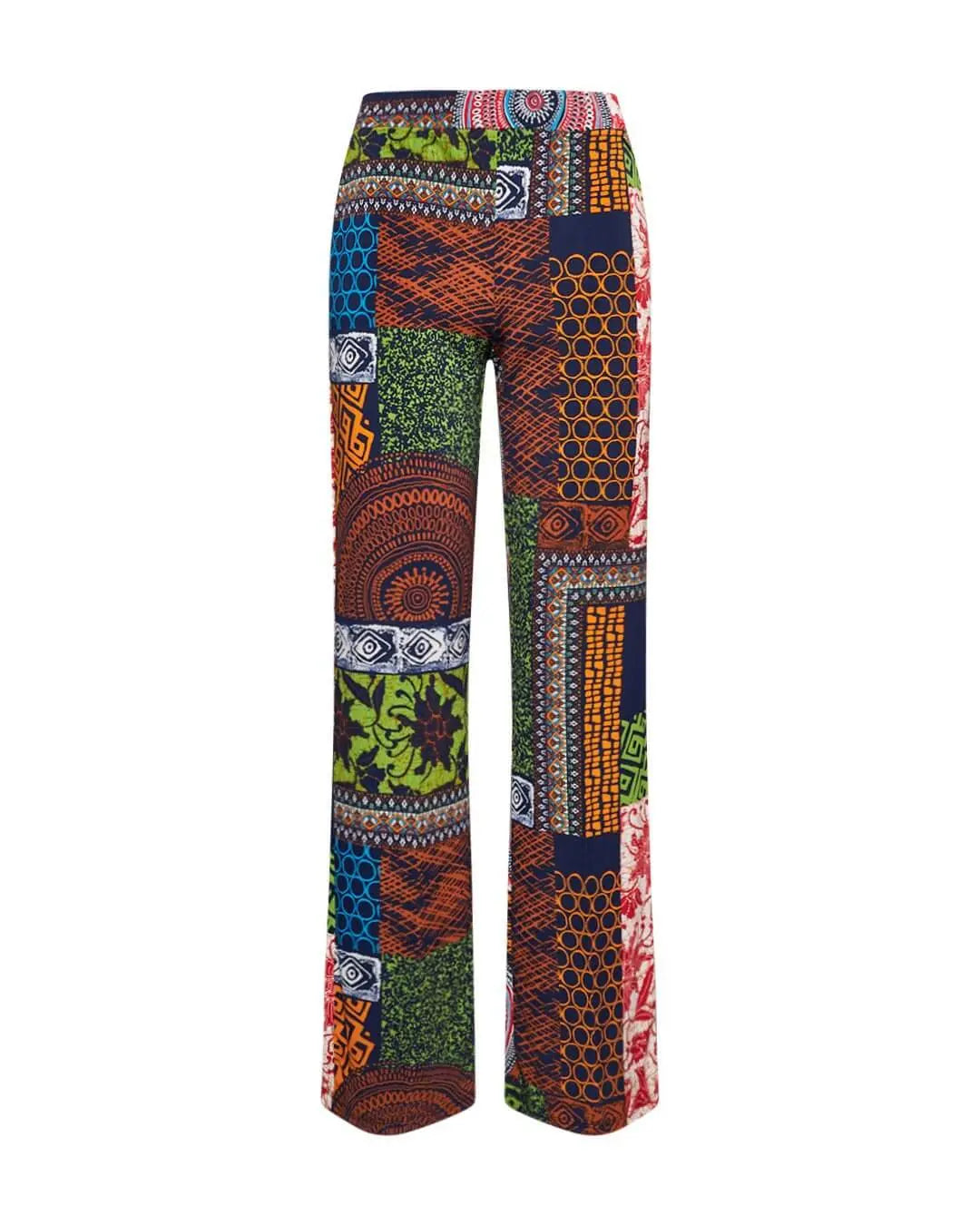 Pantalone zampetta in jersey elasticizzato con fantasia multicolore. BLU DORABELLA