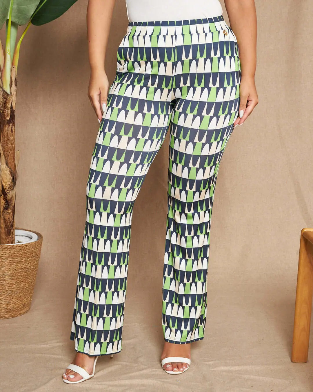 Pantalone zampetta in jersey elasticizzato con fantasia multicolore. MENTA DORABELLA