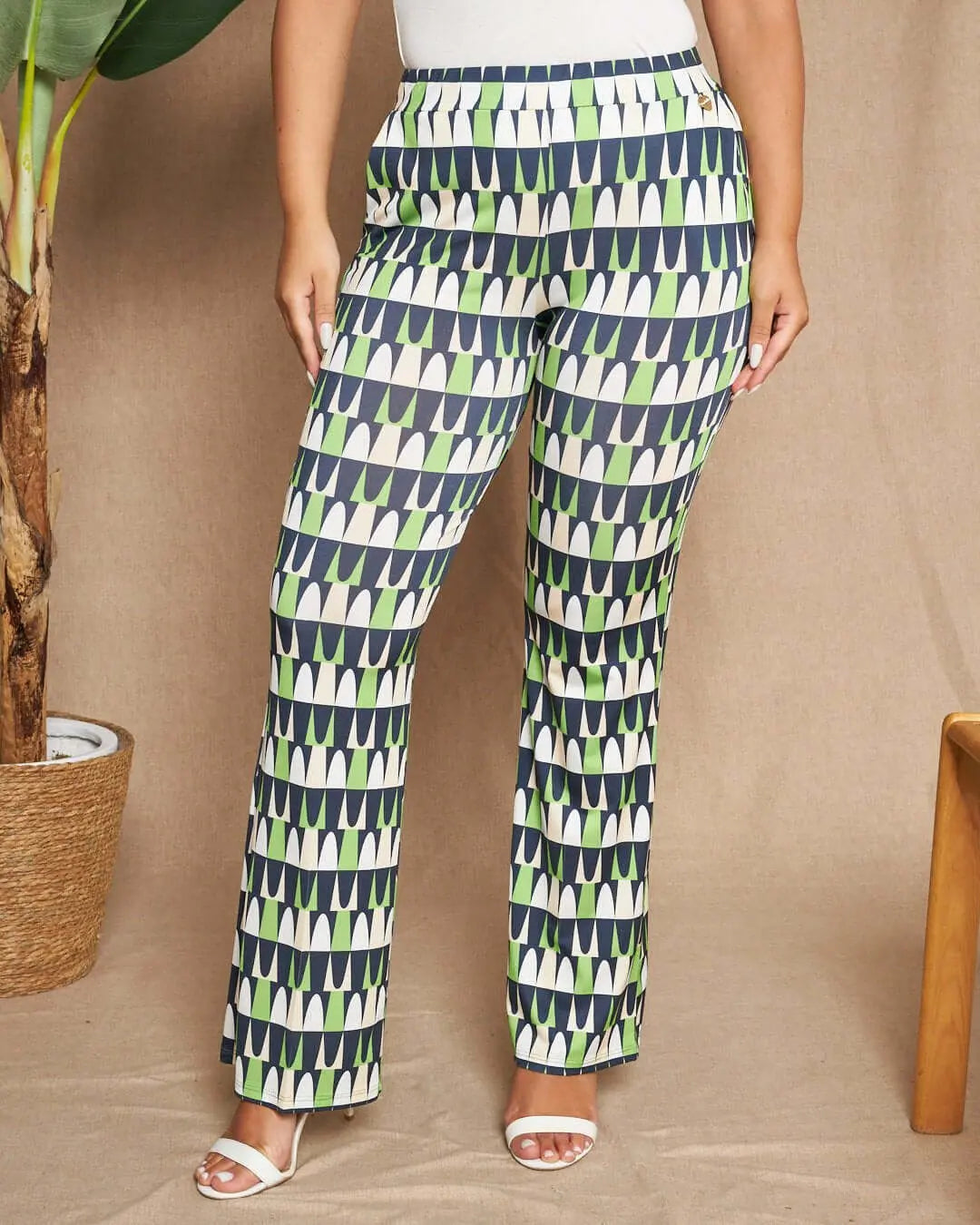 Pantalone zampetta in jersey elasticizzato con fantasia multicolore. MENTA DORABELLA XXL