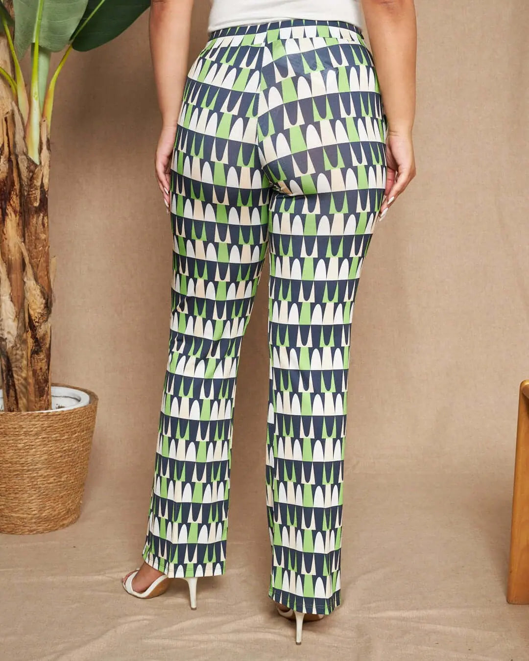 Pantalone zampetta in jersey elasticizzato con fantasia multicolore. MENTA DORABELLA