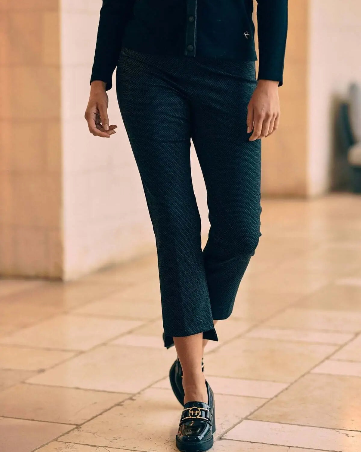 Pantaloni Chino con fondo asimmetrico a fantasia NERO DORABELLA XXL