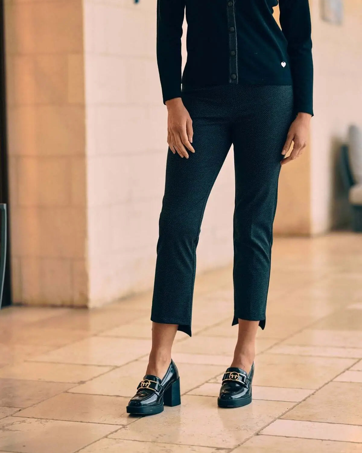 Pantaloni Chino con fondo asimmetrico a fantasia NERO DORABELLA